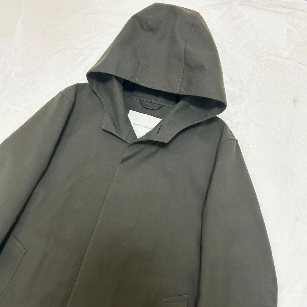 【美品】マッキントッシュ ゴム引き ステンカラーコート フード付き カーキ L