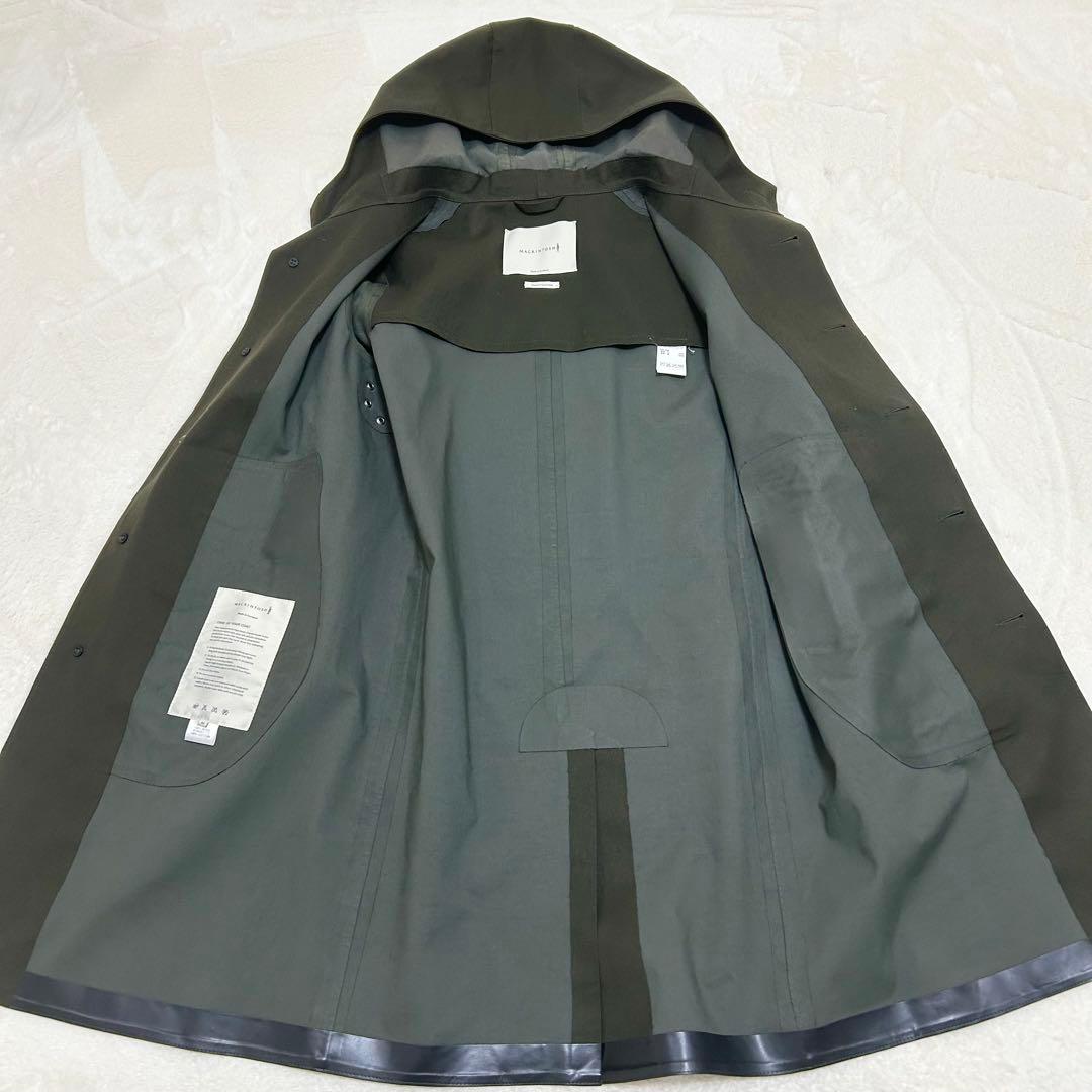 【美品】マッキントッシュ ゴム引き ステンカラーコート フード付き カーキ L