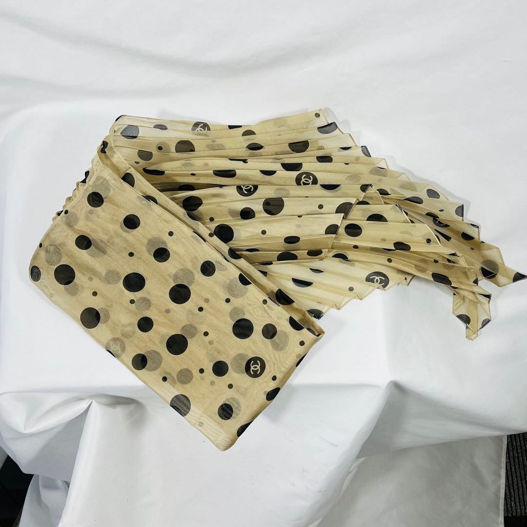 CHANEL シャネルプリーツ ストール スカーフ ドット 水玉 ココマーク