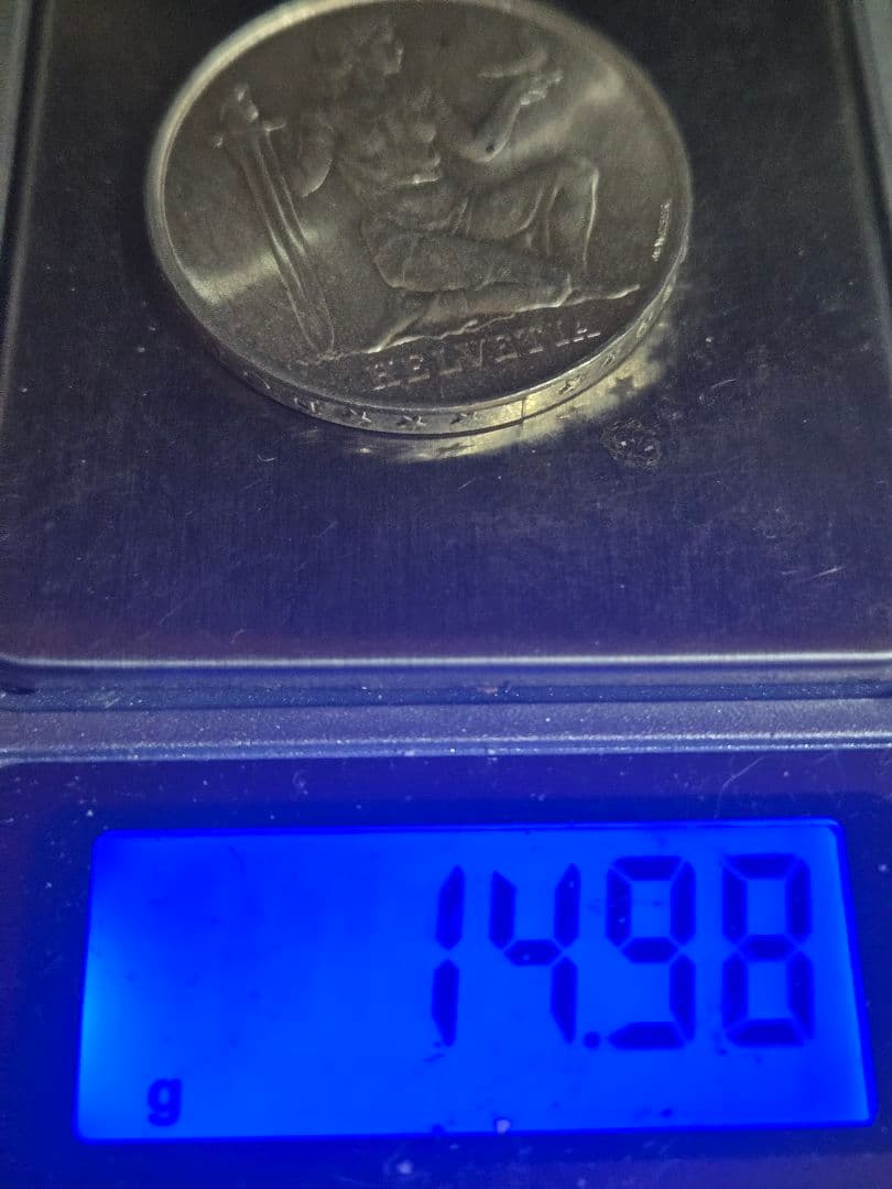 極美品 スイス 5フラン 1936 連邦軍事基金記念 SV835 古銭 銀貨