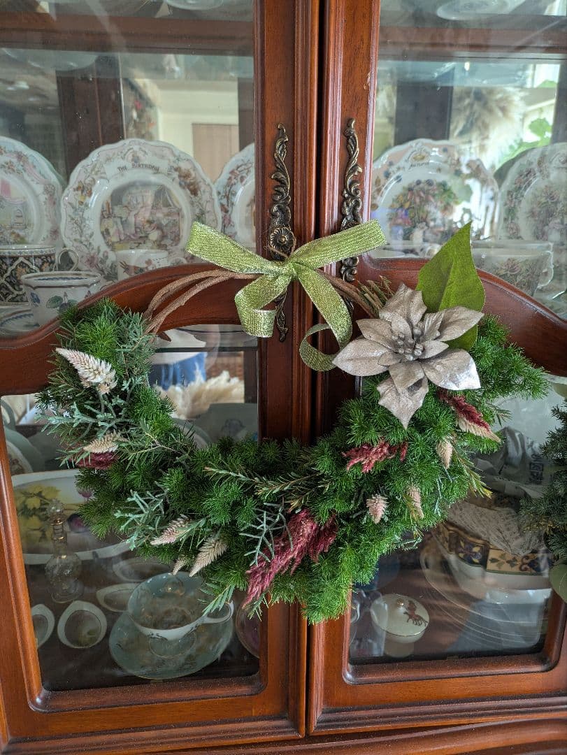 ドライフラワー★クリスマスリース★緑色 ポインセチア付き