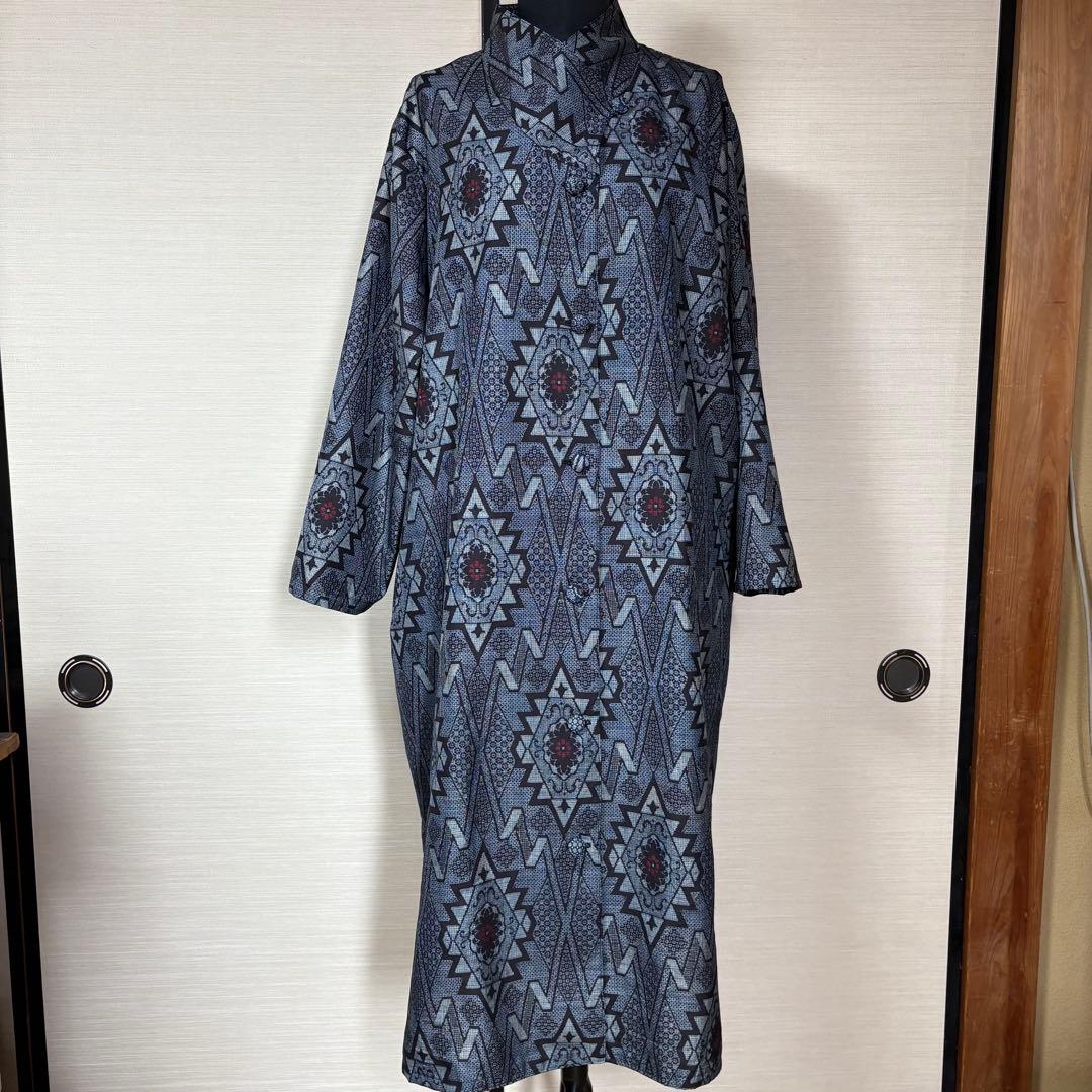 ロングコート　コートワンピース　着物リメイク　大島紬　アンティーク