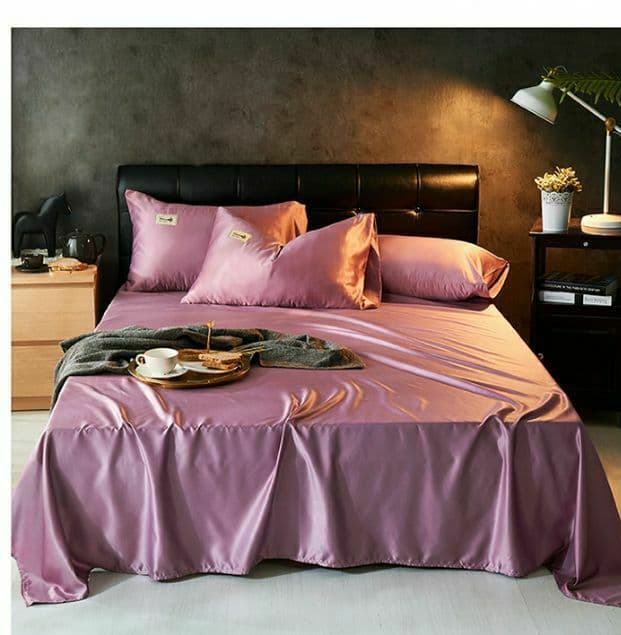 夏のシルク無地4ピースダブルベッドセット