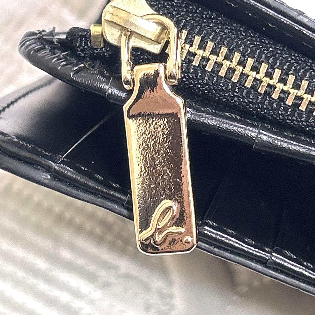 未使用品❤︎ agnes b. クロコ型押し 二つ折り財布 ブラック ゴールド金具