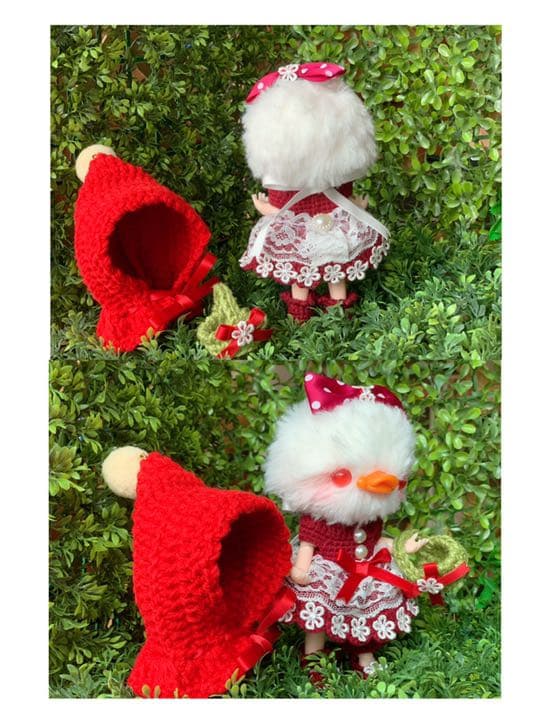 創作ドール　可動ボディ　赤ずきんアヒルちゃん　編みぐるみ　人形　ブライス　友達