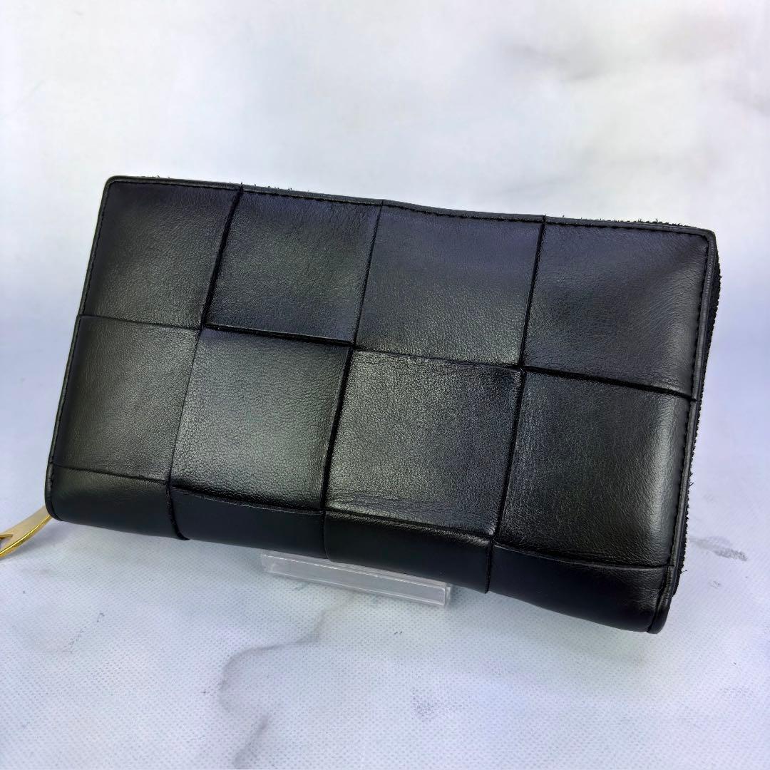 【正規品】BOTTEGA VENETA 長財布 ラウンドジップ カセットレザー黒