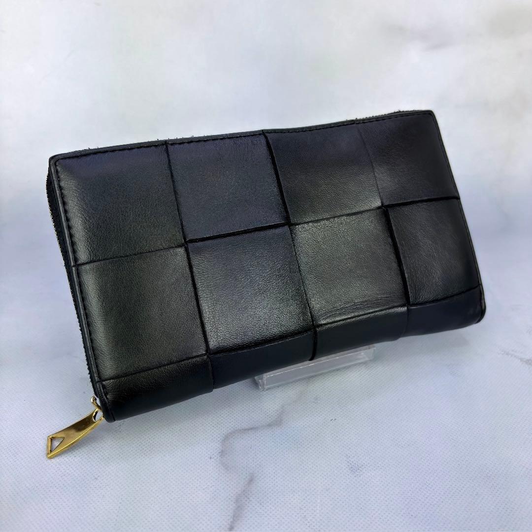 【正規品】BOTTEGA VENETA 長財布 ラウンドジップ カセットレザー黒