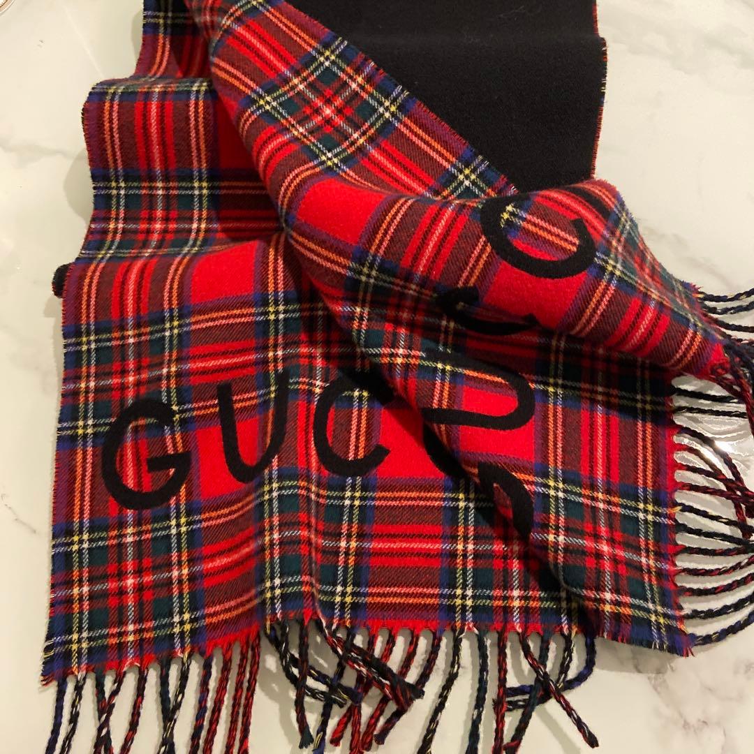 n*1様 美品 GUCCI マフラー 黒 赤 チェック柄