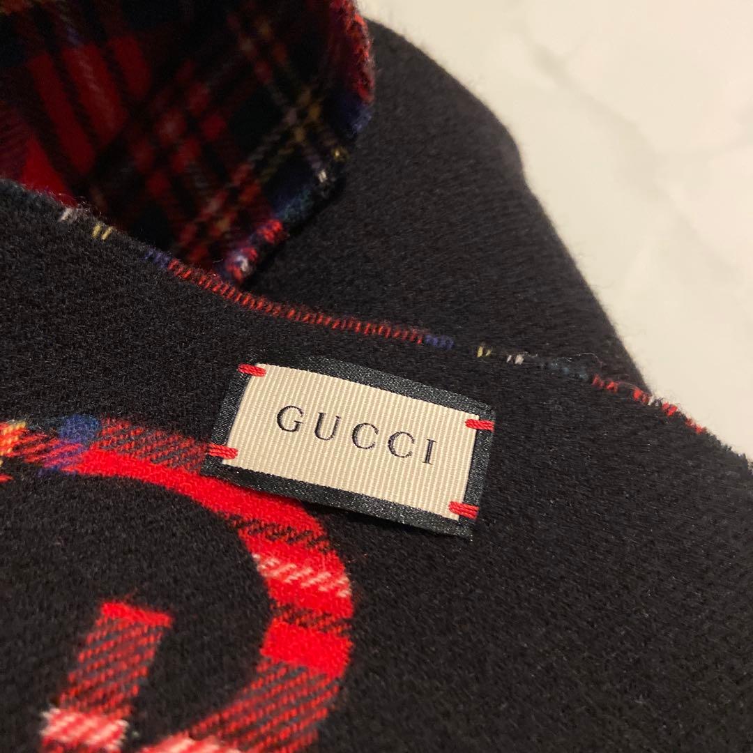 n*1様 美品 GUCCI マフラー 黒 赤 チェック柄