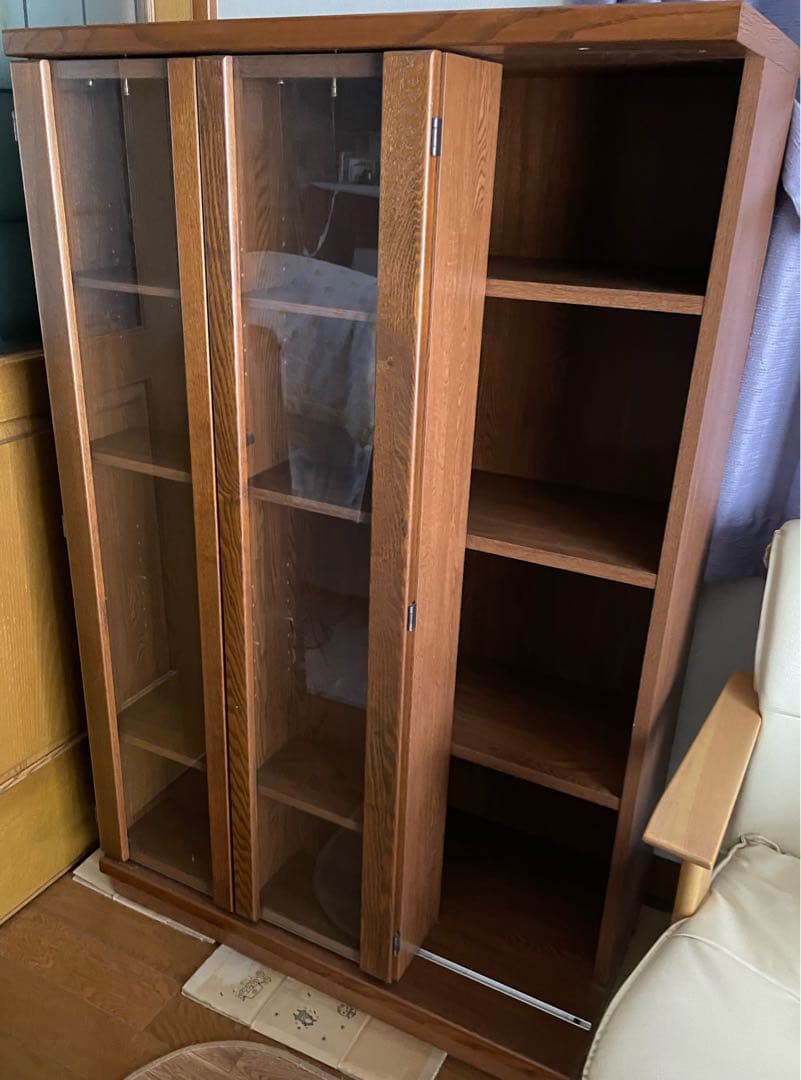 飾り棚付き本棚　スライド式