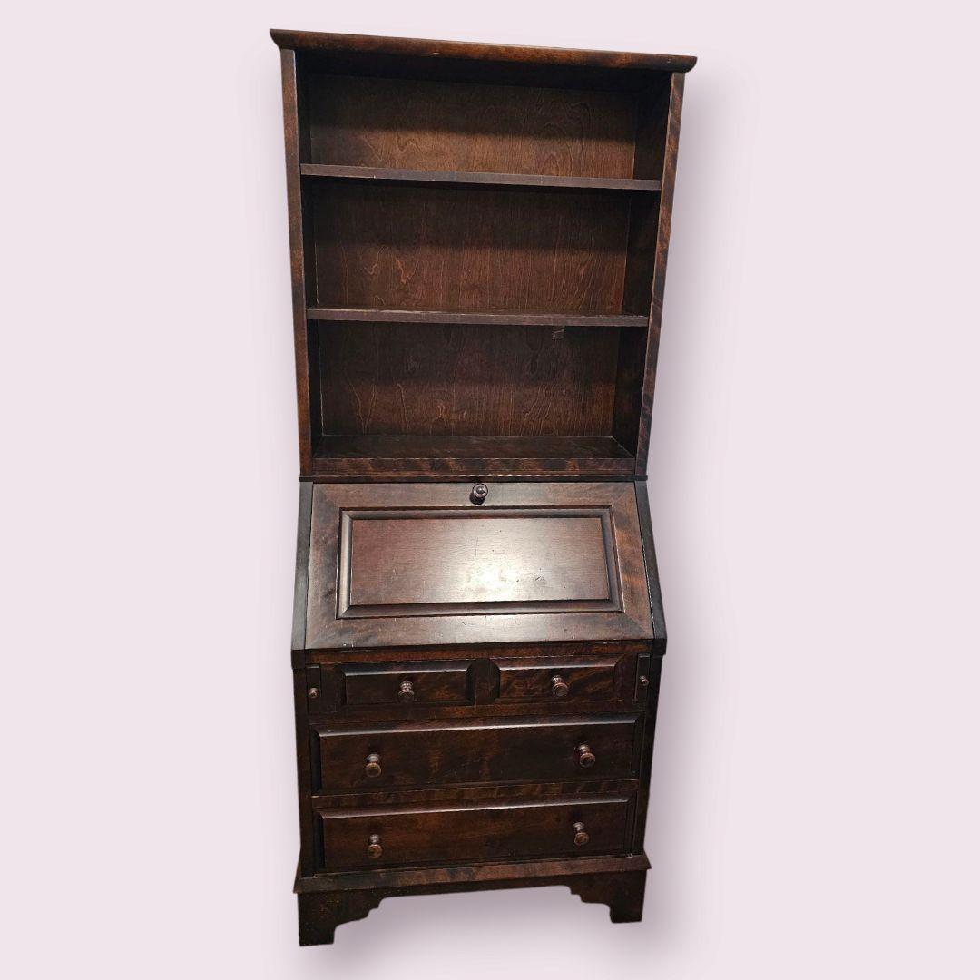 【送料込み】清掃後値上げ予定　北海道民芸家具　カバ材　本棚付きライティングデスク