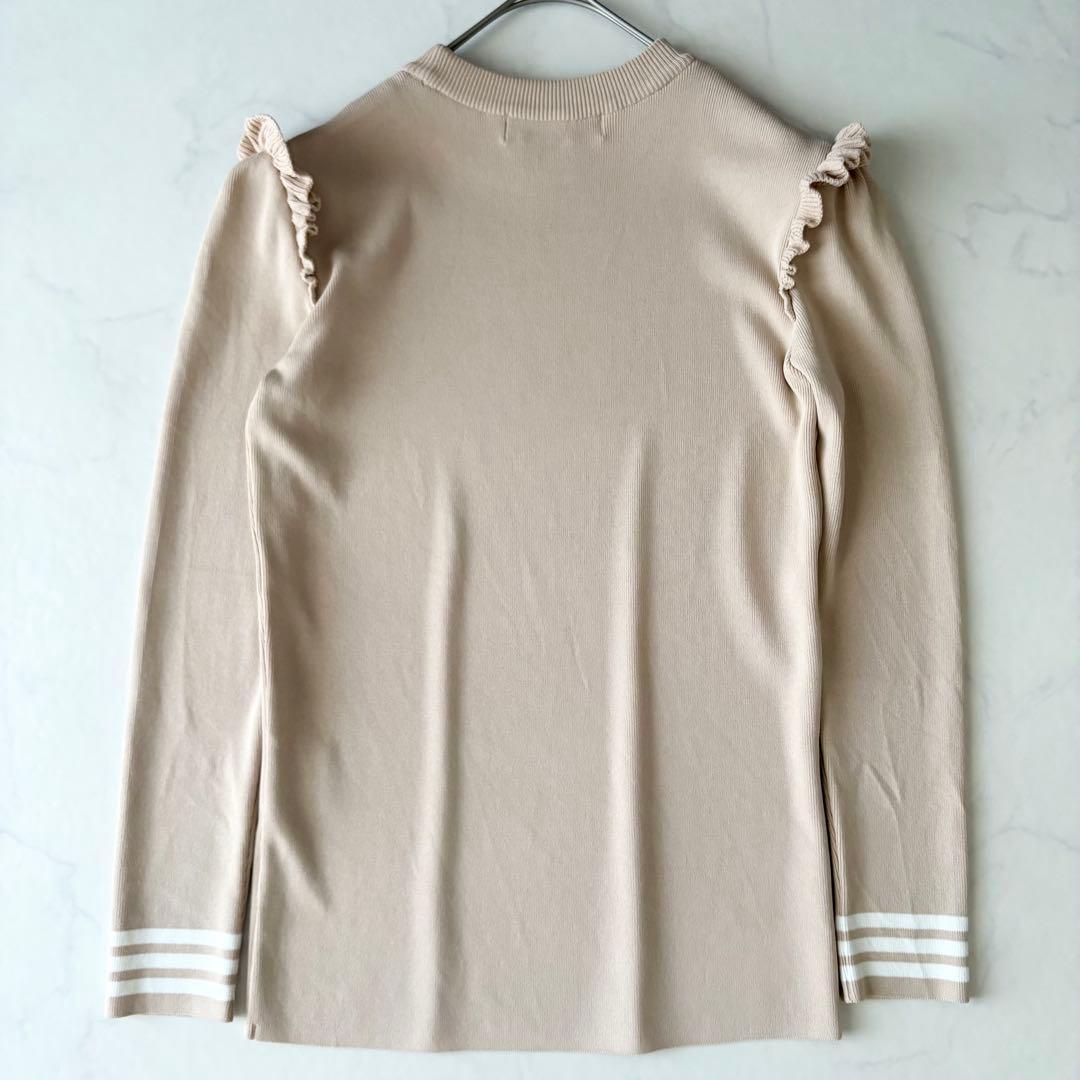 ボーダーズアットバルコニー フリル レーヨン ニット ベージュ 極美品 36