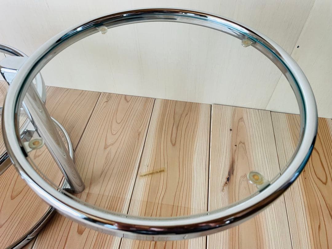 ラウンドテーブル/コーヒーテーブル/ガラス/3段/レトロポップ/スペースエイジ