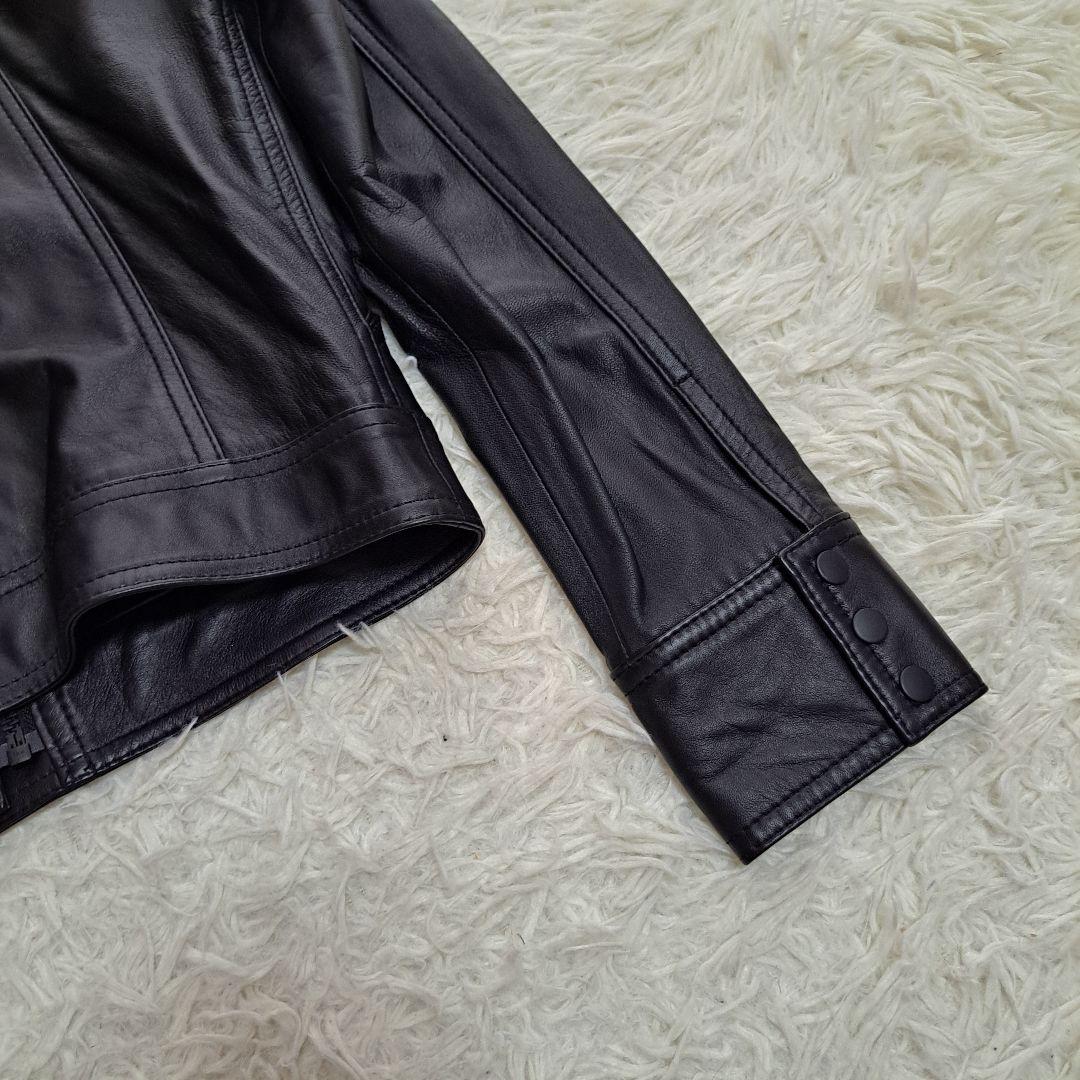 【未使用級】【UNTITLED】ノーカラー　羊革　レザージャケット　ブラック