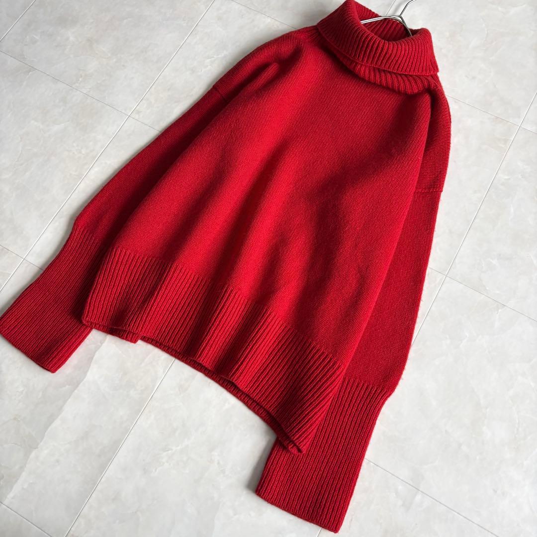 美品✨  TIDES 英国製 ウール100 タートルニット 赤 34