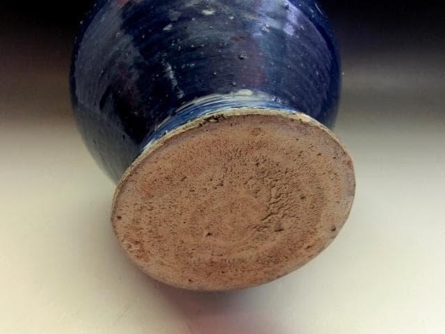 花瓶■青釉七点花文口広瓶 古い花器 花生け 染付 古玩 唐物 時代物 骨董品■
