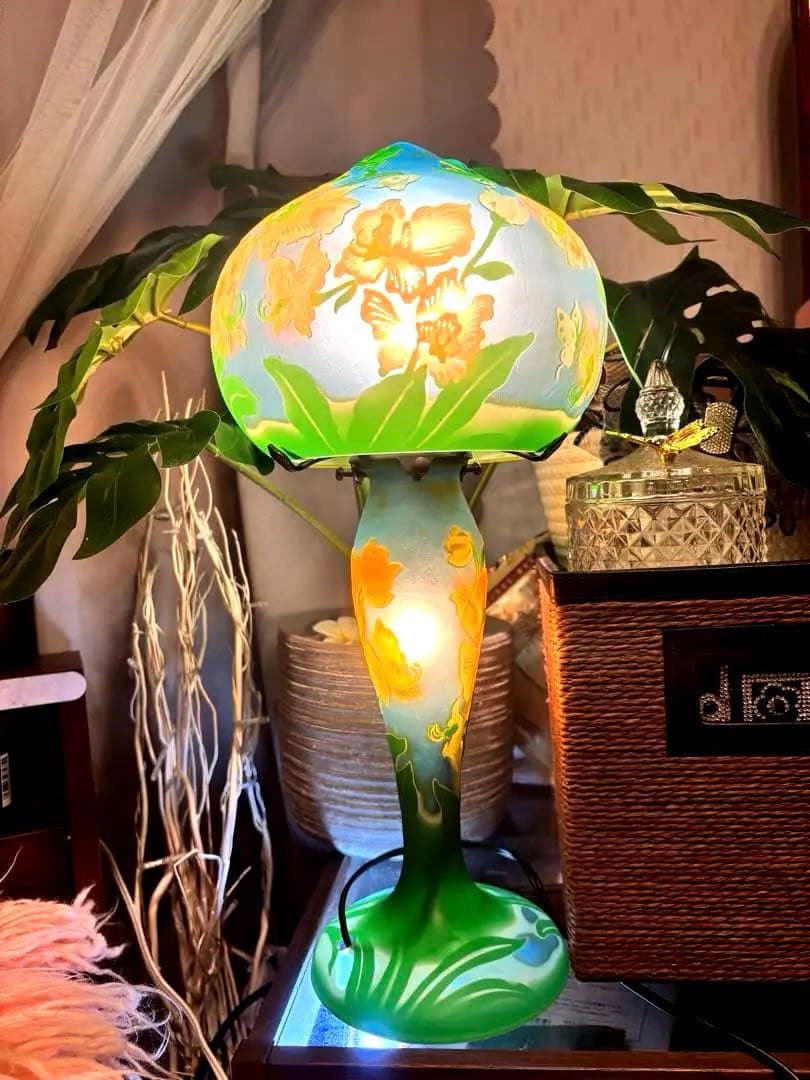 大きめ年代物⭐︎ガレ風アンティークランプ美術館購入品
