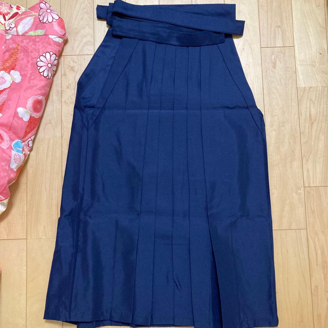 【小柄女子】小学校卒業式 145cm 袴セット ４点セット ピンクの着物に紺の袴