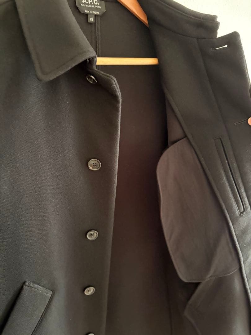 【J】A.P.C. ブラック ステンカラーコート XS 希少ブルガリア製