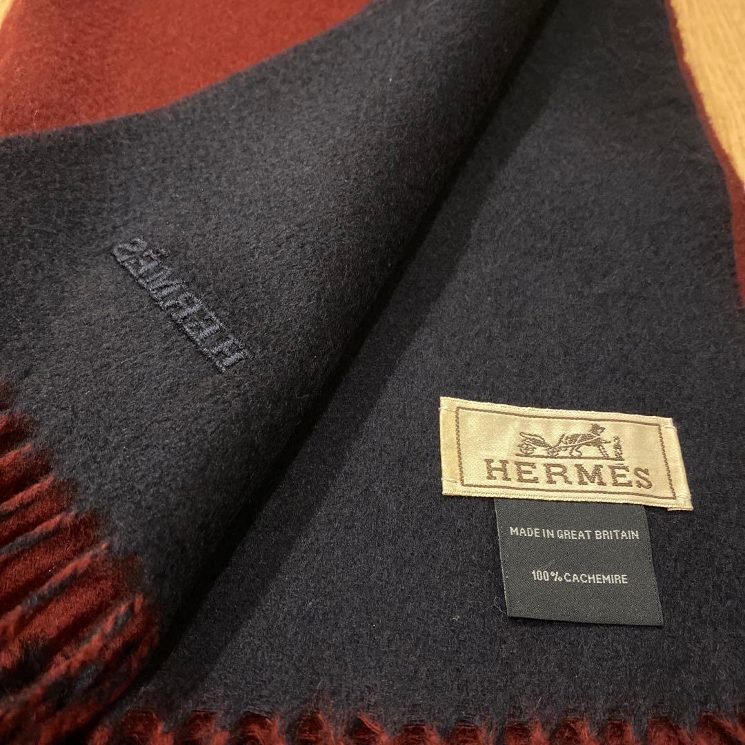 HERMES 100%カシミヤ マフラー 赤/黒