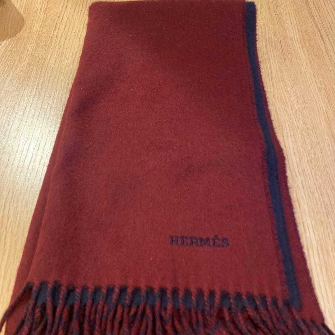 HERMES 100%カシミヤ マフラー 赤/黒