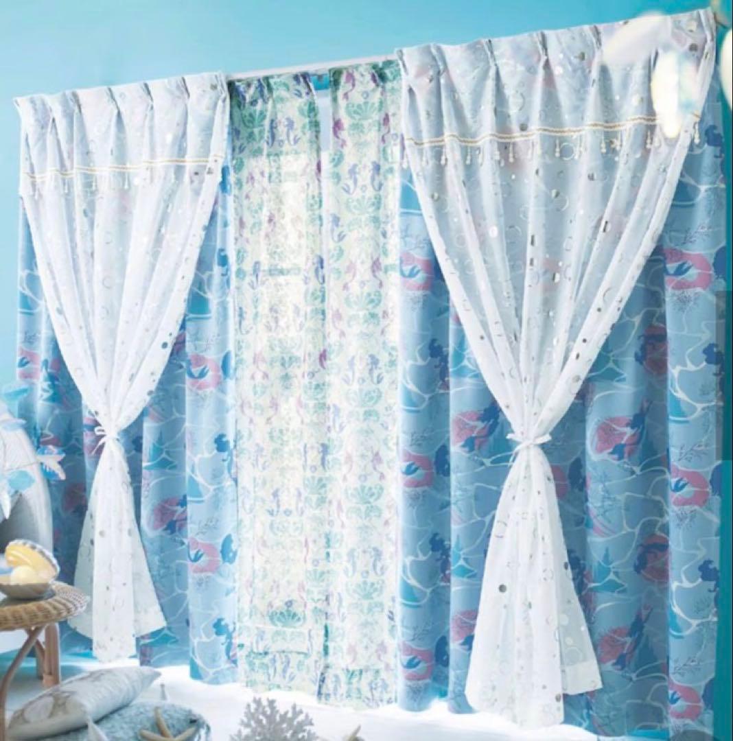 アリエル　カーテン　二重遮光カーテン　ベルメゾン　100×91cm 2枚セット