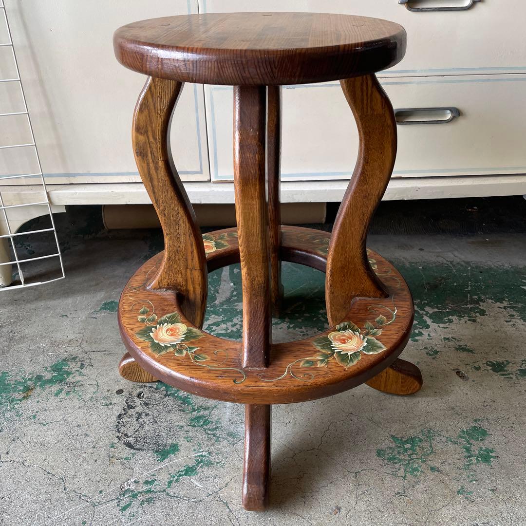 最終値下げ‼︎木製アンティーク・トールペイントの花台・チェアー、テーブル・