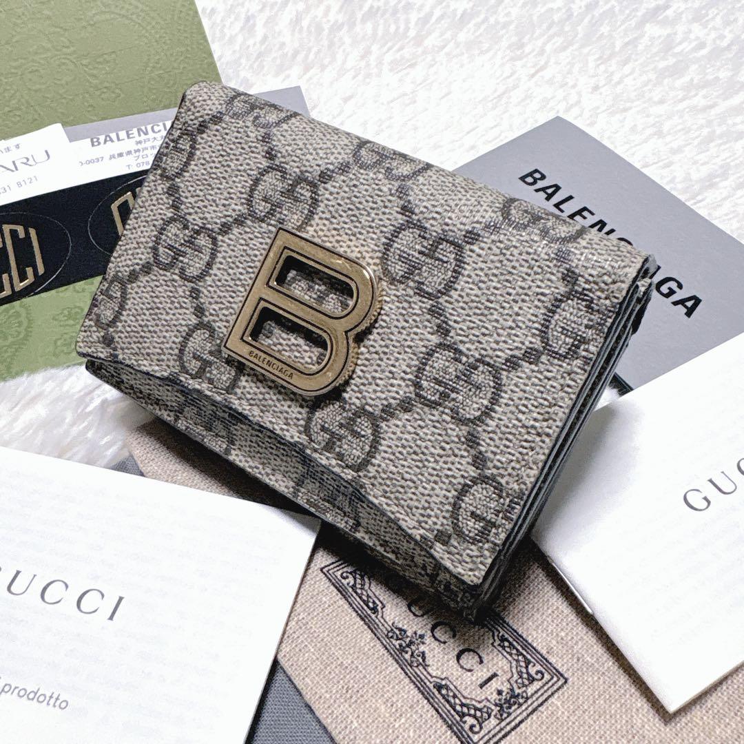 希少✩グッチ バレンシアガ コラボ 三つ折り財 GG柄 PVC 金具 スプリーム