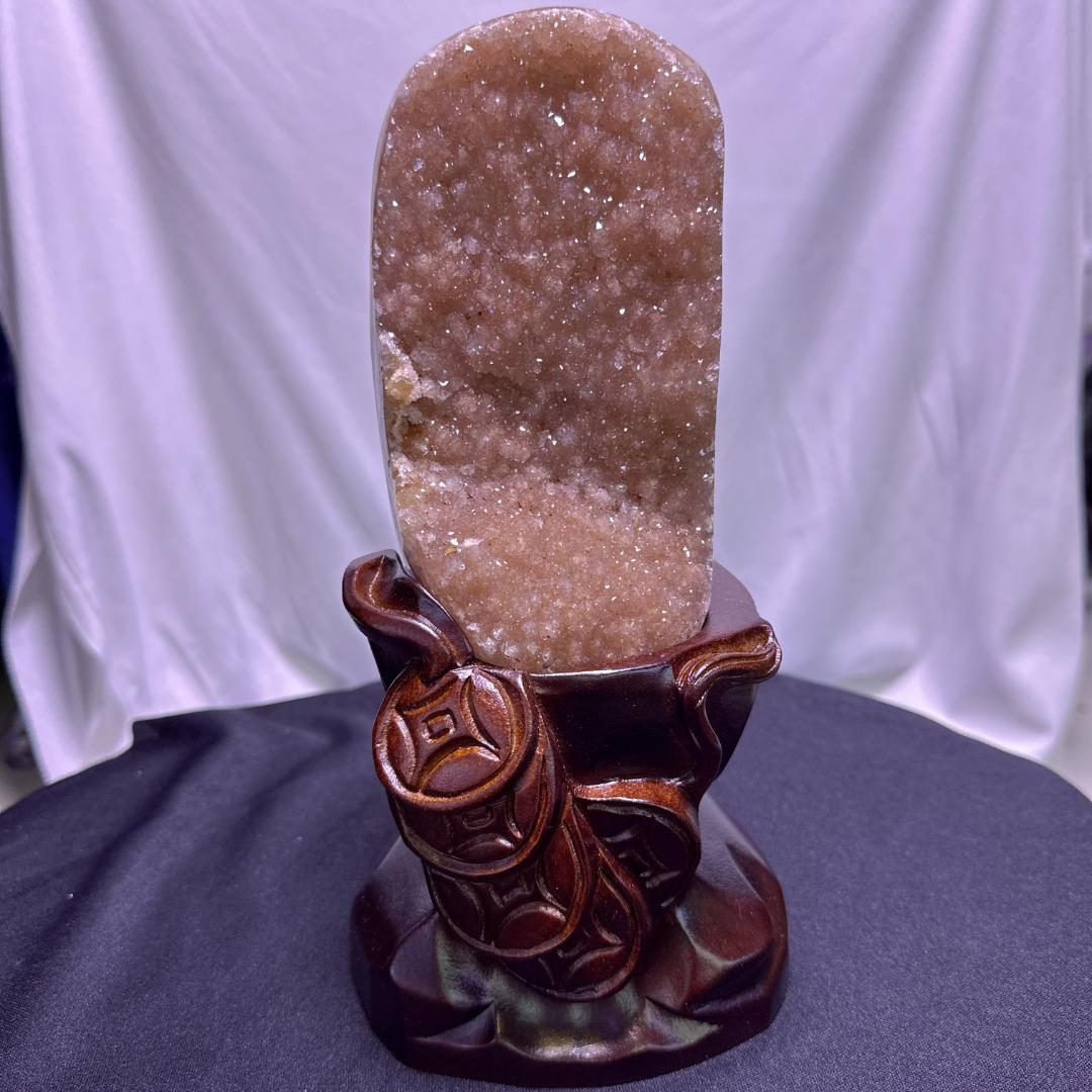 ウルグアイ産 アメジスト カルサイト 共生 原石 置物D.55