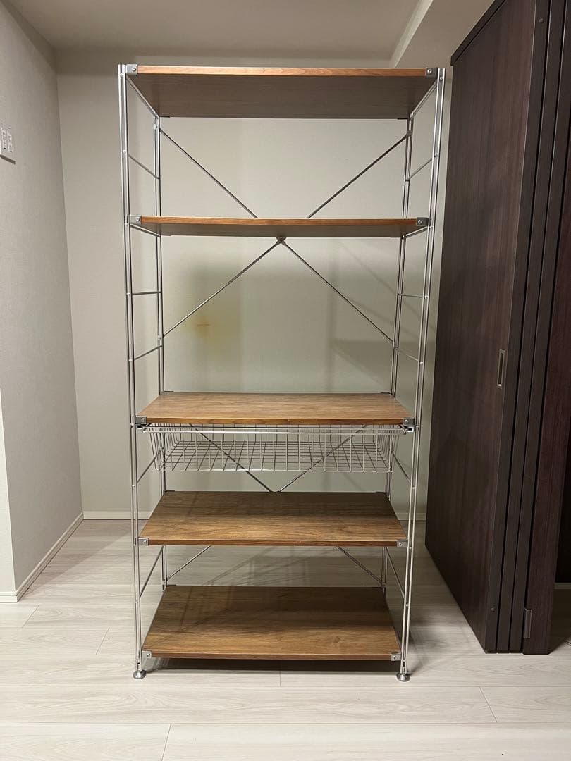 無印　ステンレスユニット　シェルフ　ウォールナット　ワイド　大　棚