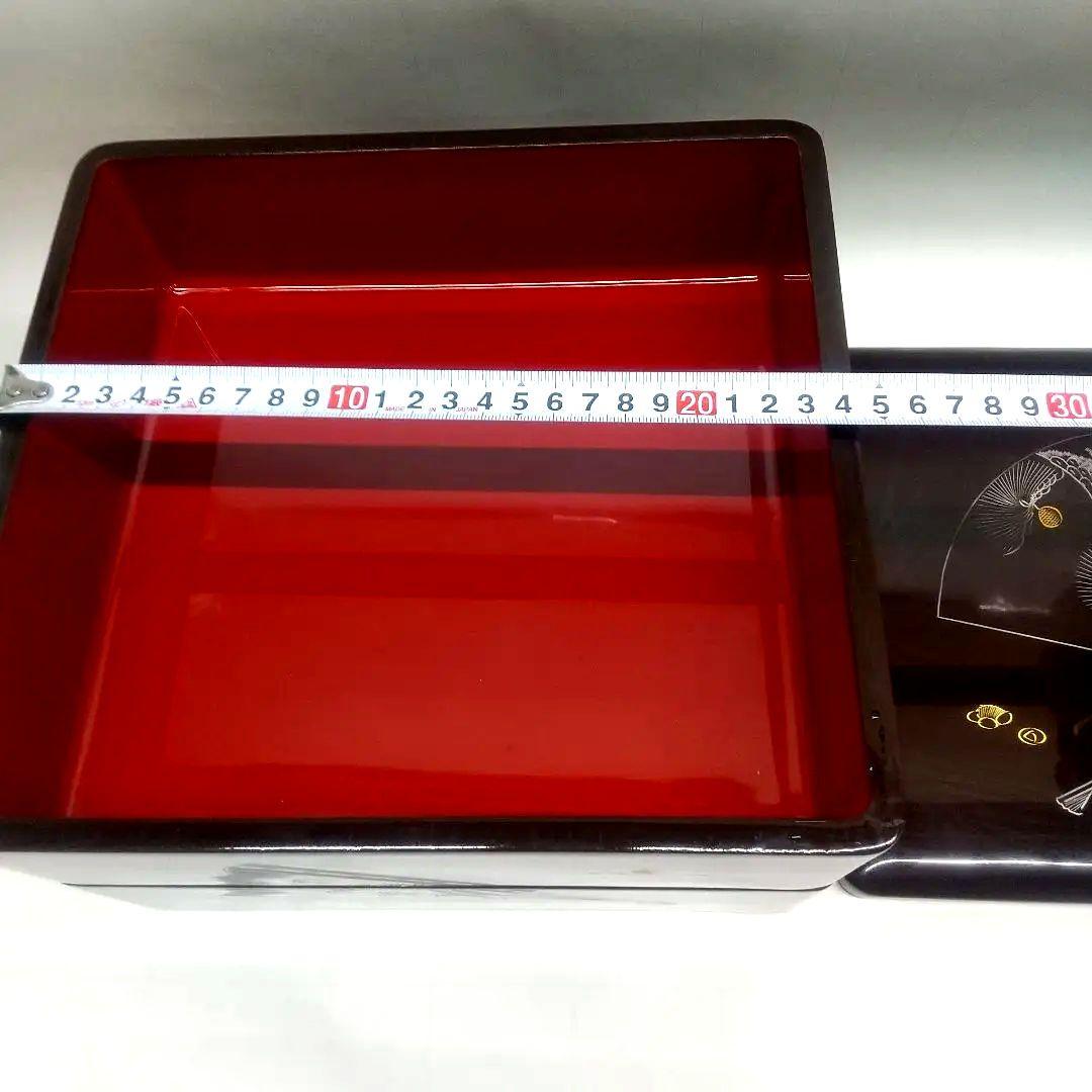 川連漆器 ニ段本重 ハ寸  沈金 蒔絵 本漆 天然木 脚付