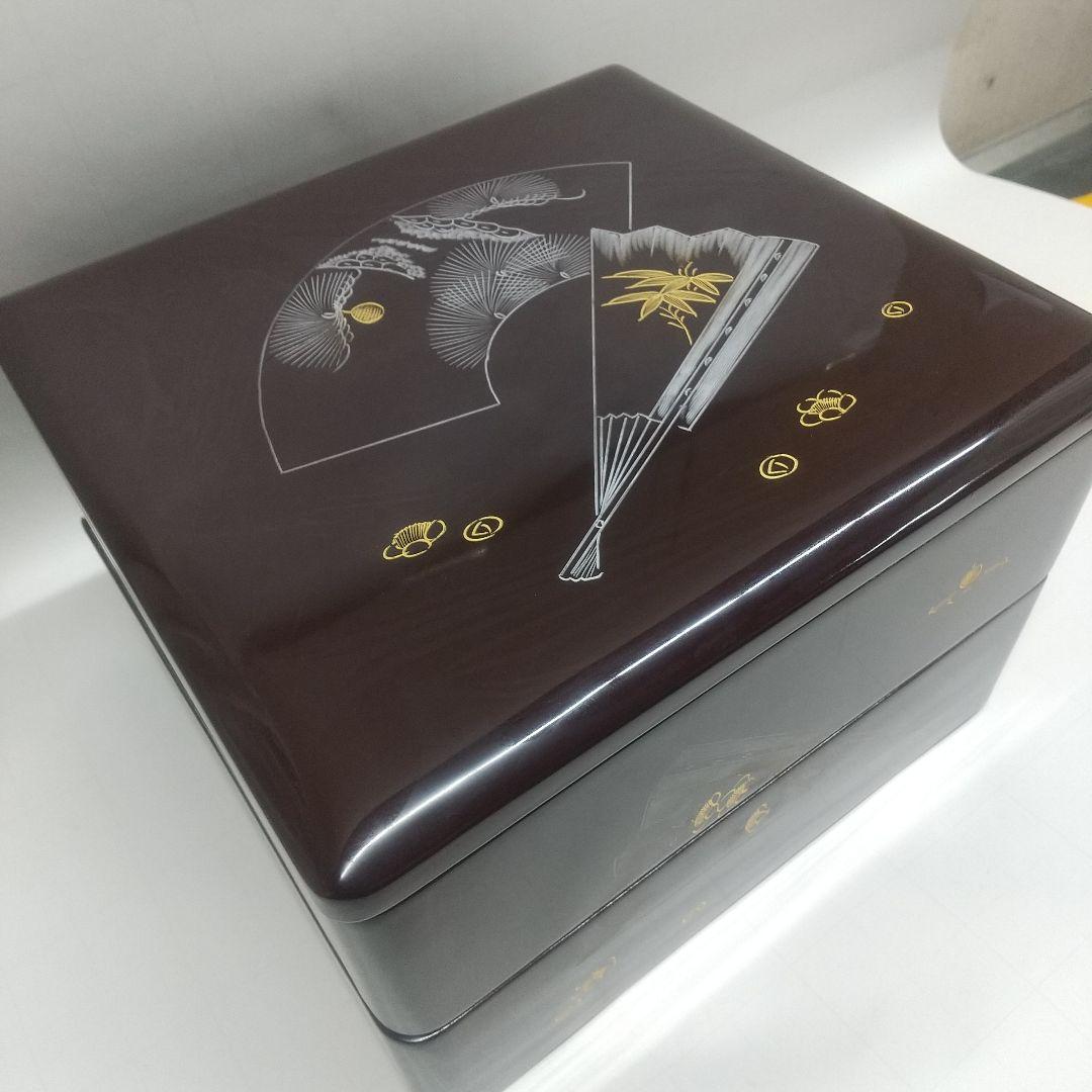 川連漆器 ニ段本重 ハ寸  沈金 蒔絵 本漆 天然木 脚付