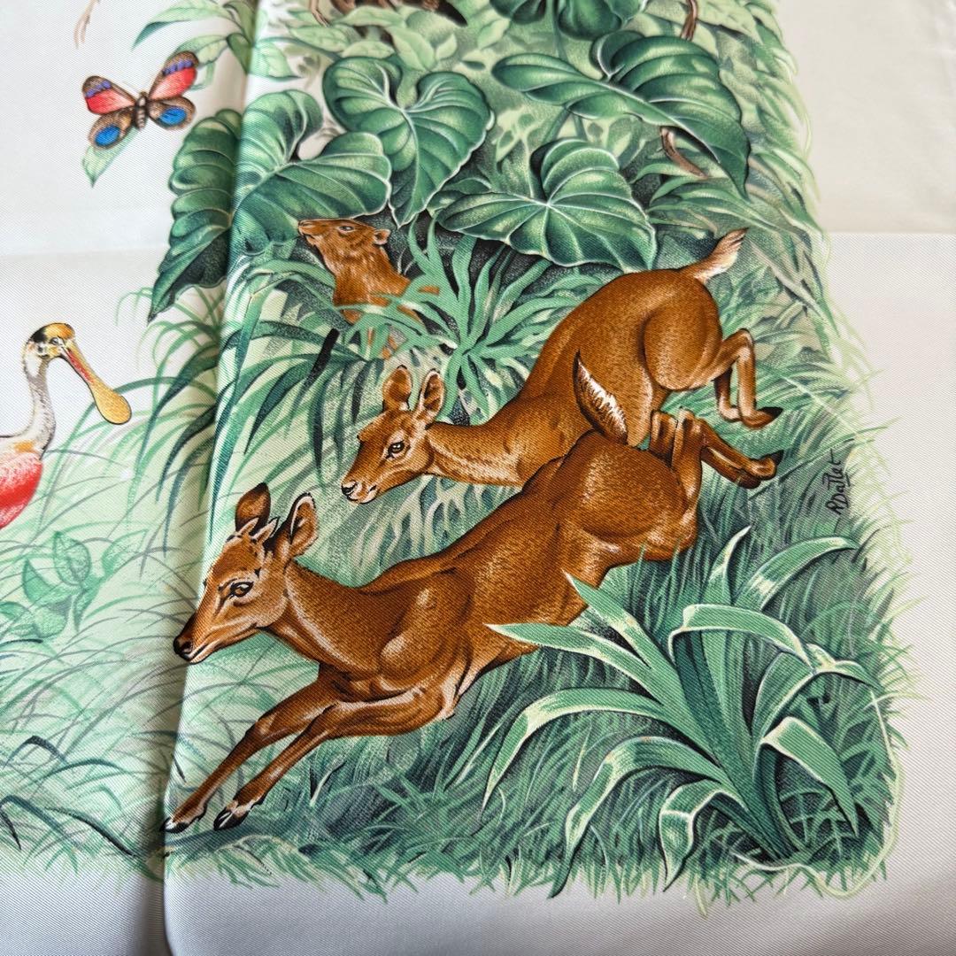 エルメス カレ 90 アクアトゥール シルク スカーフ 動物