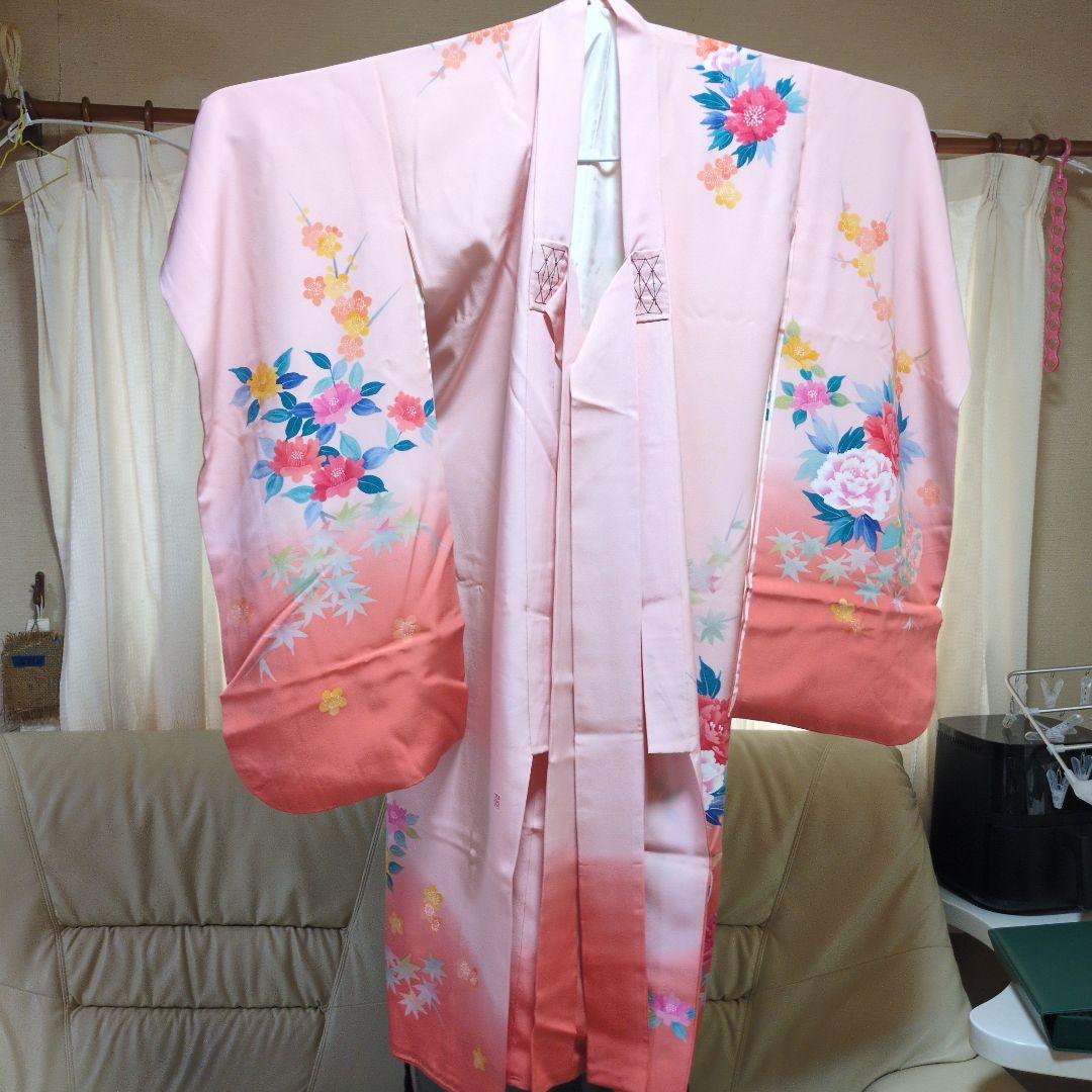 七五三　7歳　正絹　友禅　花柄ピンク着物セット