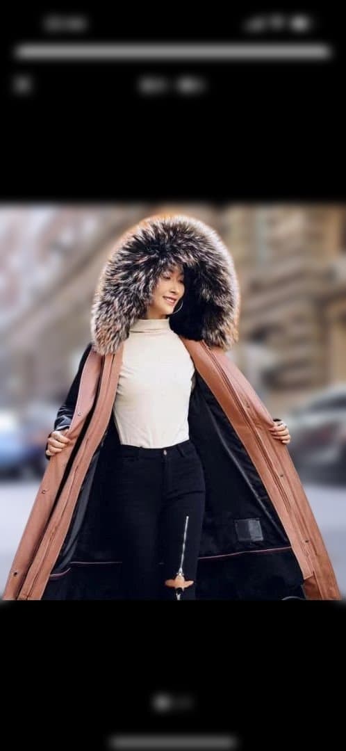 luxury fur フード付きブラックロングコート XLサイズ