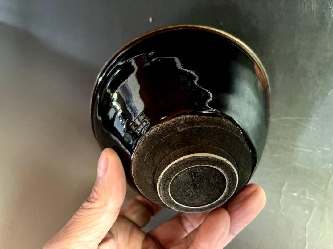 茶碗■黒定陶 天目茶碗 宗 黒釉定磁 建盛天目 仕覆 箱付 古玩 時代物 骨董■