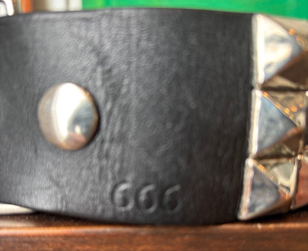 666 スタッズ ブラックレザーベルト 3連スタッズ