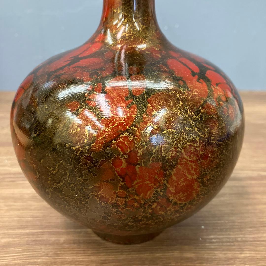 D-5 昭和レトロ 高岡銅器 鋳銅花瓶 「斑鳩」記念品 木箱付き 花瓶 花器