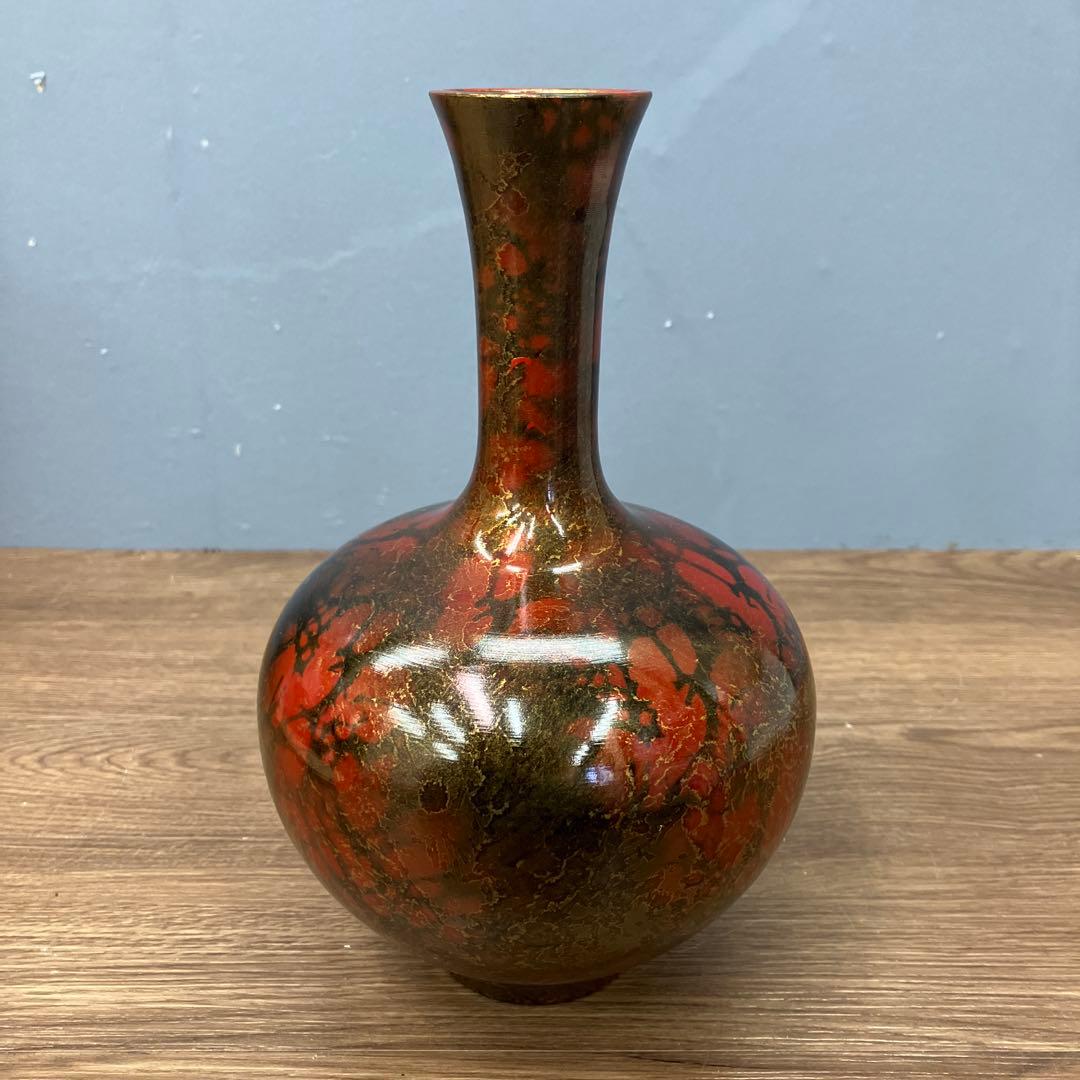 D-5 昭和レトロ 高岡銅器 鋳銅花瓶 「斑鳩」記念品 木箱付き 花瓶 花器