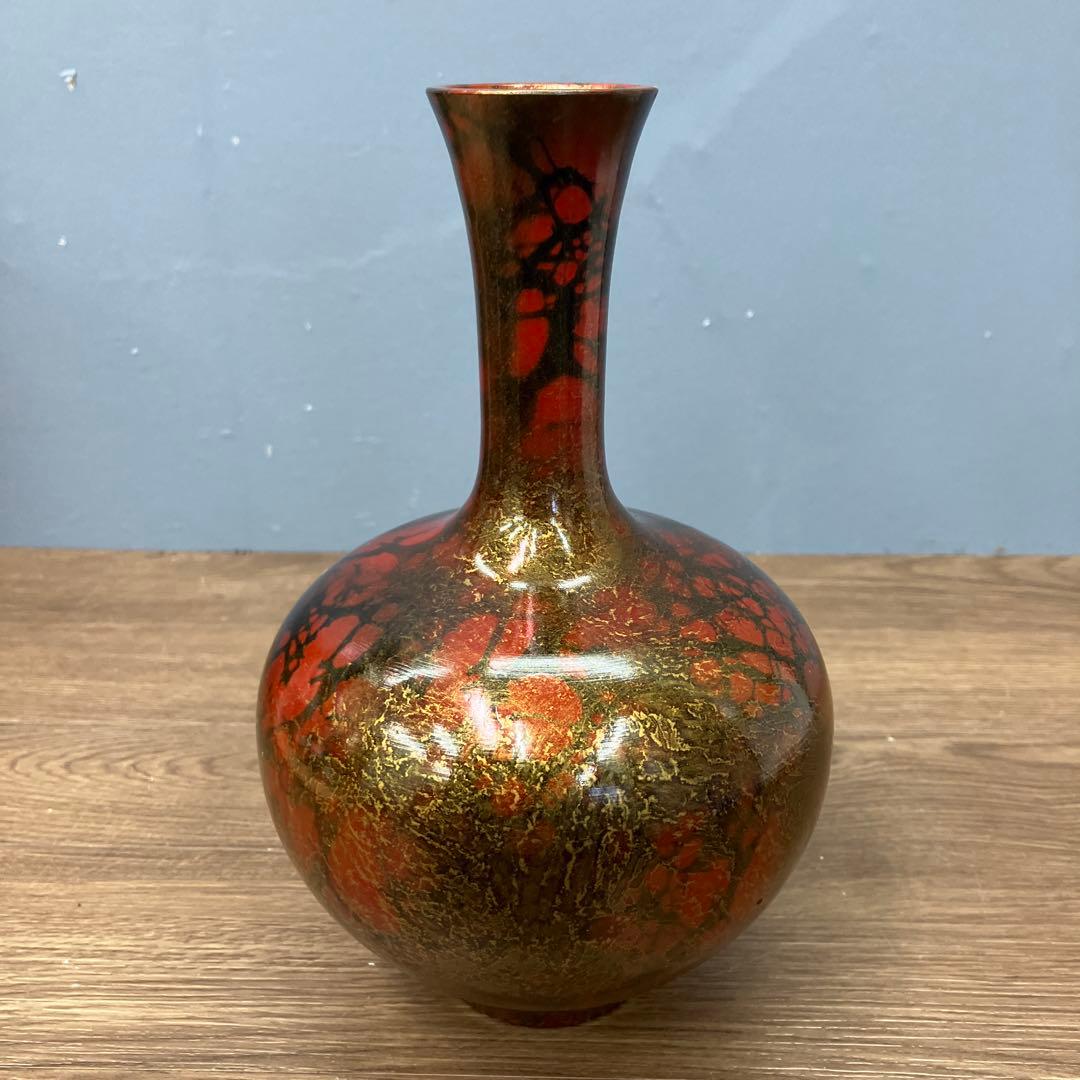 D-5 昭和レトロ 高岡銅器 鋳銅花瓶 「斑鳩」記念品 木箱付き 花瓶 花器