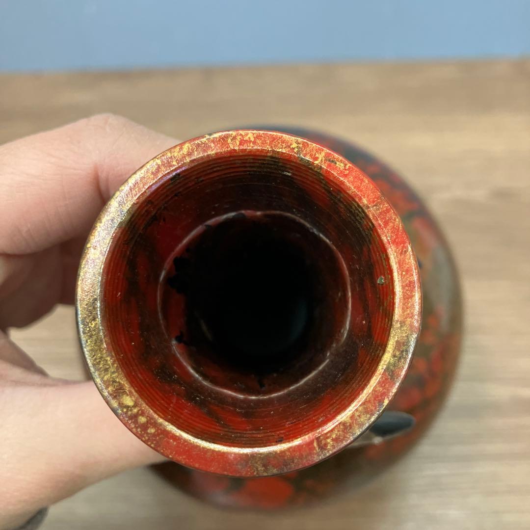 D-5 昭和レトロ 高岡銅器 鋳銅花瓶 「斑鳩」記念品 木箱付き 花瓶 花器