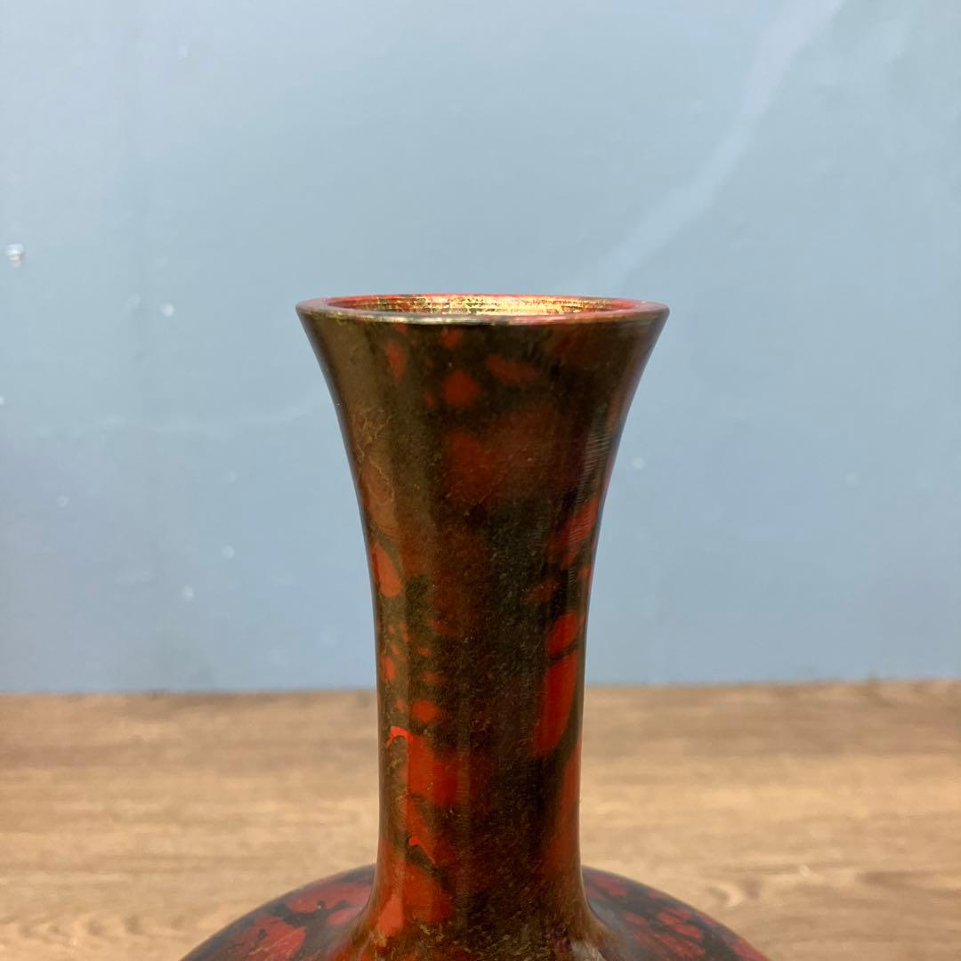 D-5 昭和レトロ 高岡銅器 鋳銅花瓶 「斑鳩」記念品 木箱付き 花瓶 花器