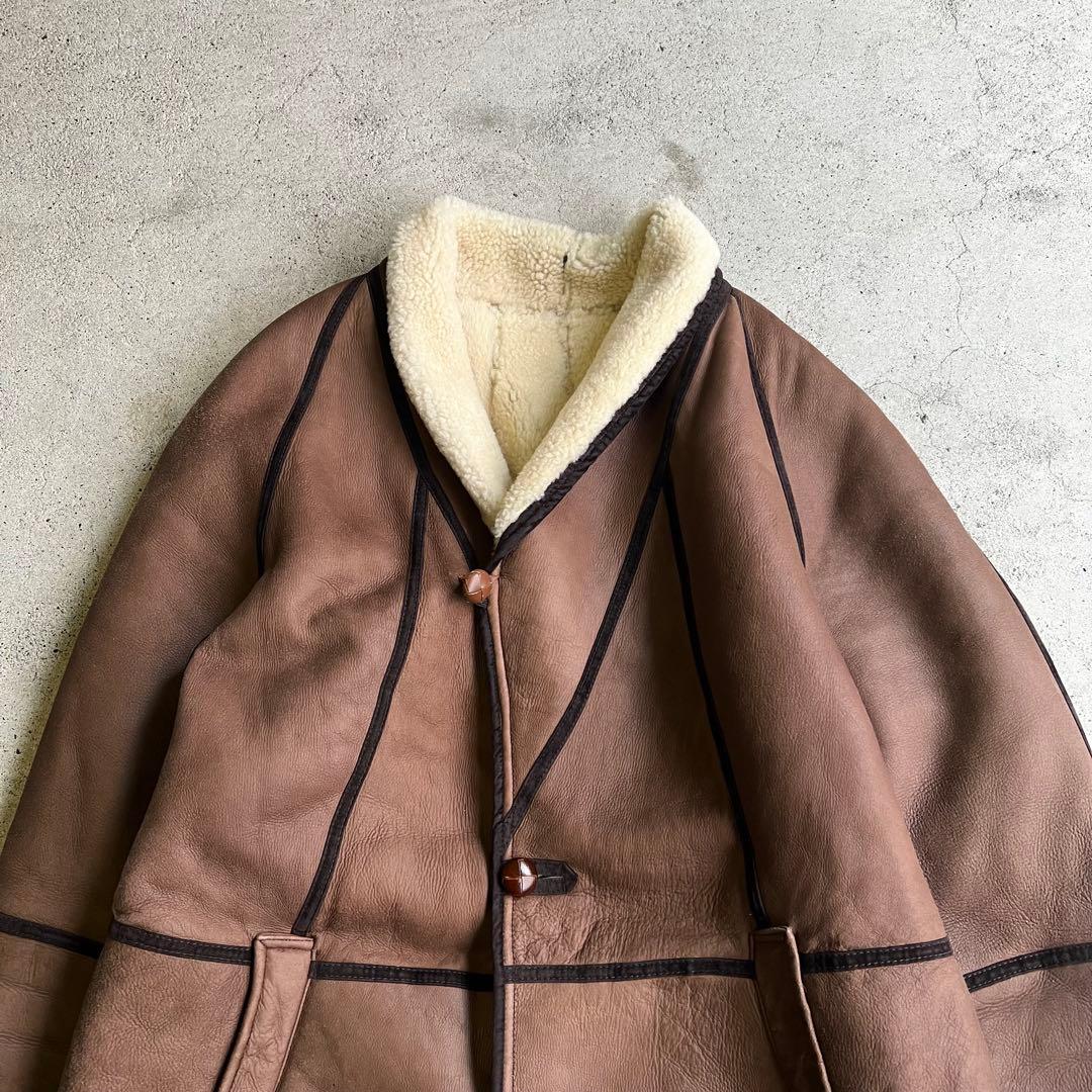 Vintage イタリア製 リアルムートン コート 茶色 本革 ヴィンテージ