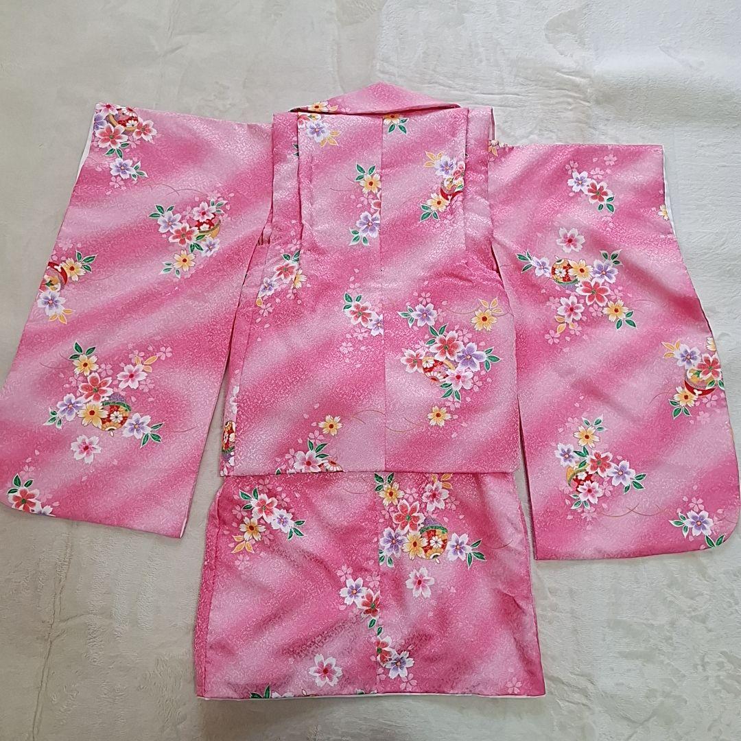 極美品【箱つき８点セット】七五三 子供用 花柄 ピンク　着物 記念 お祝い