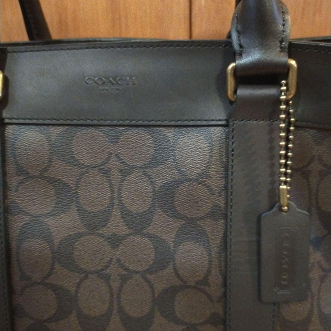 美品 COACH 70853シグネチャービッグサイズトートバッグ ダークブラウン