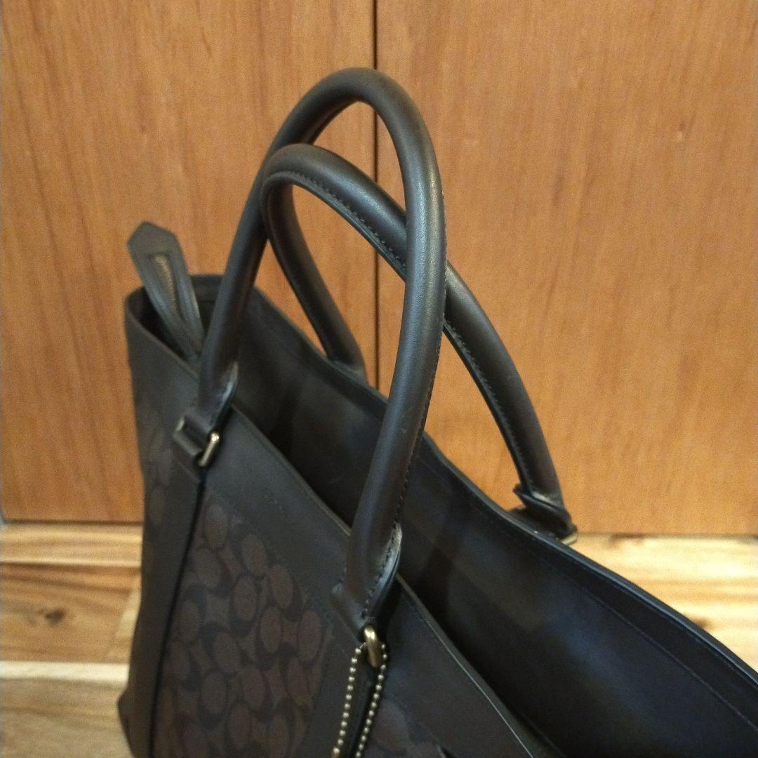 美品 COACH 70853シグネチャービッグサイズトートバッグ ダークブラウン