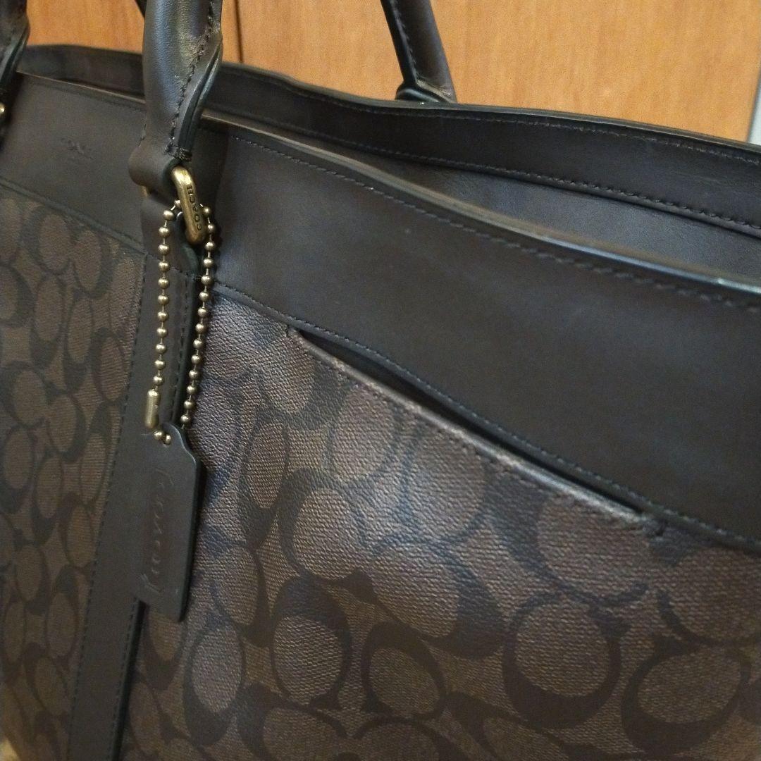 美品 COACH 70853シグネチャービッグサイズトートバッグ ダークブラウン