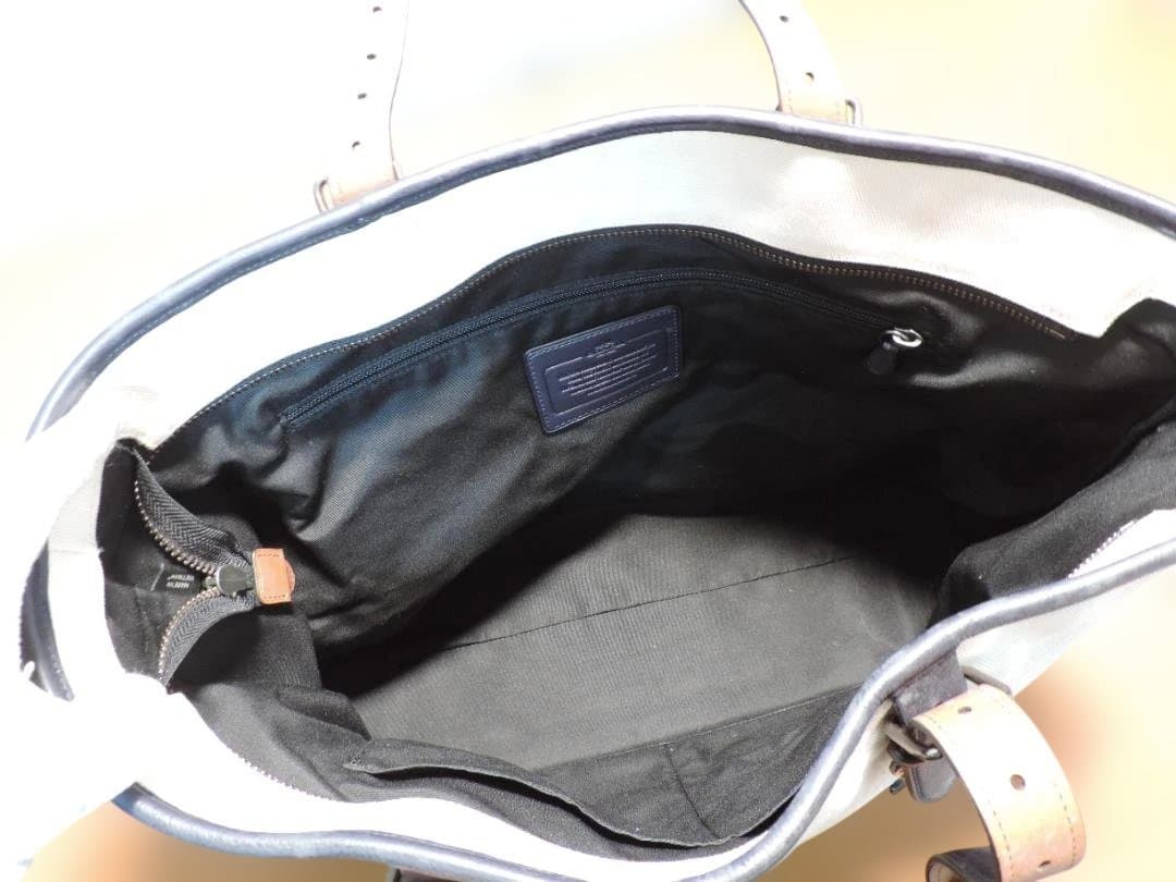 COACH/コーチ　メンズ　トートバッグ　キャンバス×レザー　白×紺　403K☆