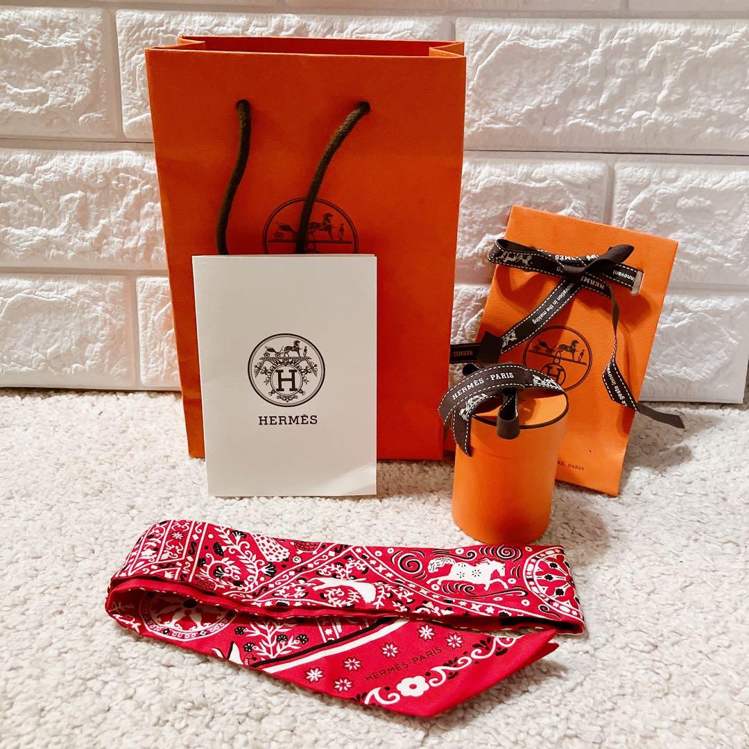 エルメス ツイリー シルク100% バンダナ柄 フランス製 バッグスカーフ