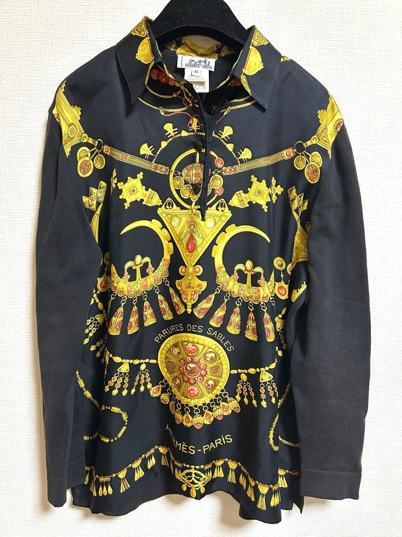 HERMES シルクスカーフシャツ 切替 ニット Sサイズ エルメス